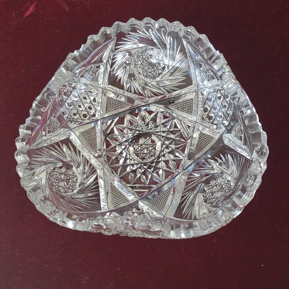 Antique American Brilliant Period Cut Crystal Glass Small Bowl